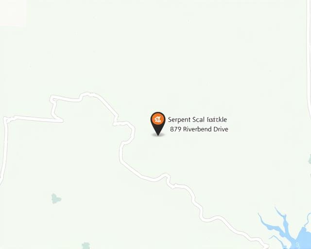 A map showing the location of Serpent Scale Tackle at 879 Riverbend Drive in Edmonton.